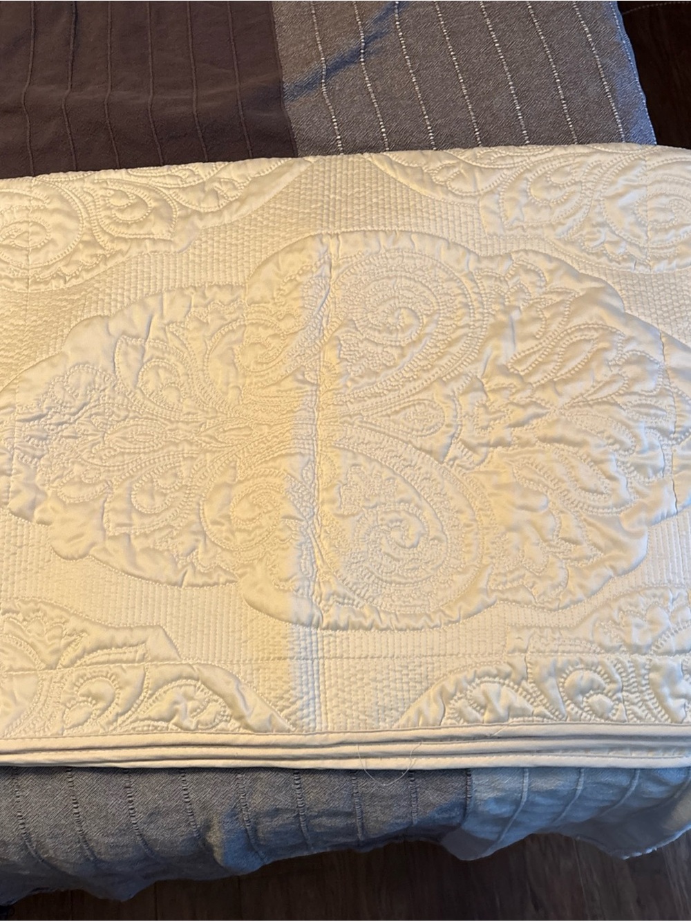 Laura Ashley Vtg Paisley Fleur-de-lis Quilted Pillow Shams Cream King Cottage